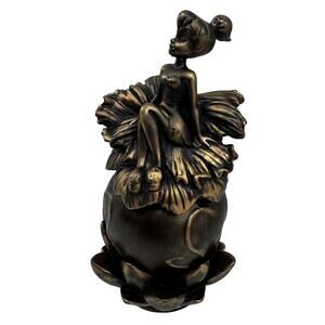 Tinkerbell Fairy Figurine Hand Painted Faux Bronze Finish Upcycled Decor Statue